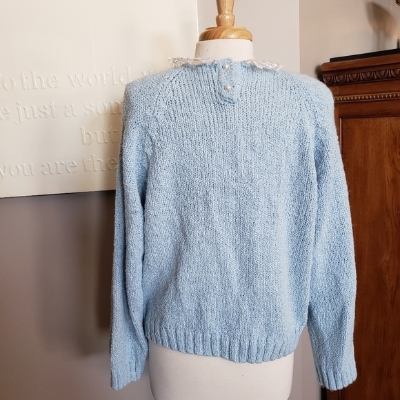 Vintage powder blue peter pan lace collar sweater - Picture 3 of 6